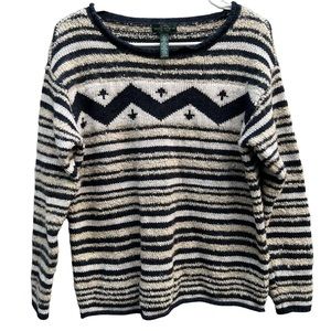 Ralph Lauren Southwest Boho Navy Striped Scoop Neck Sweater Size Large
